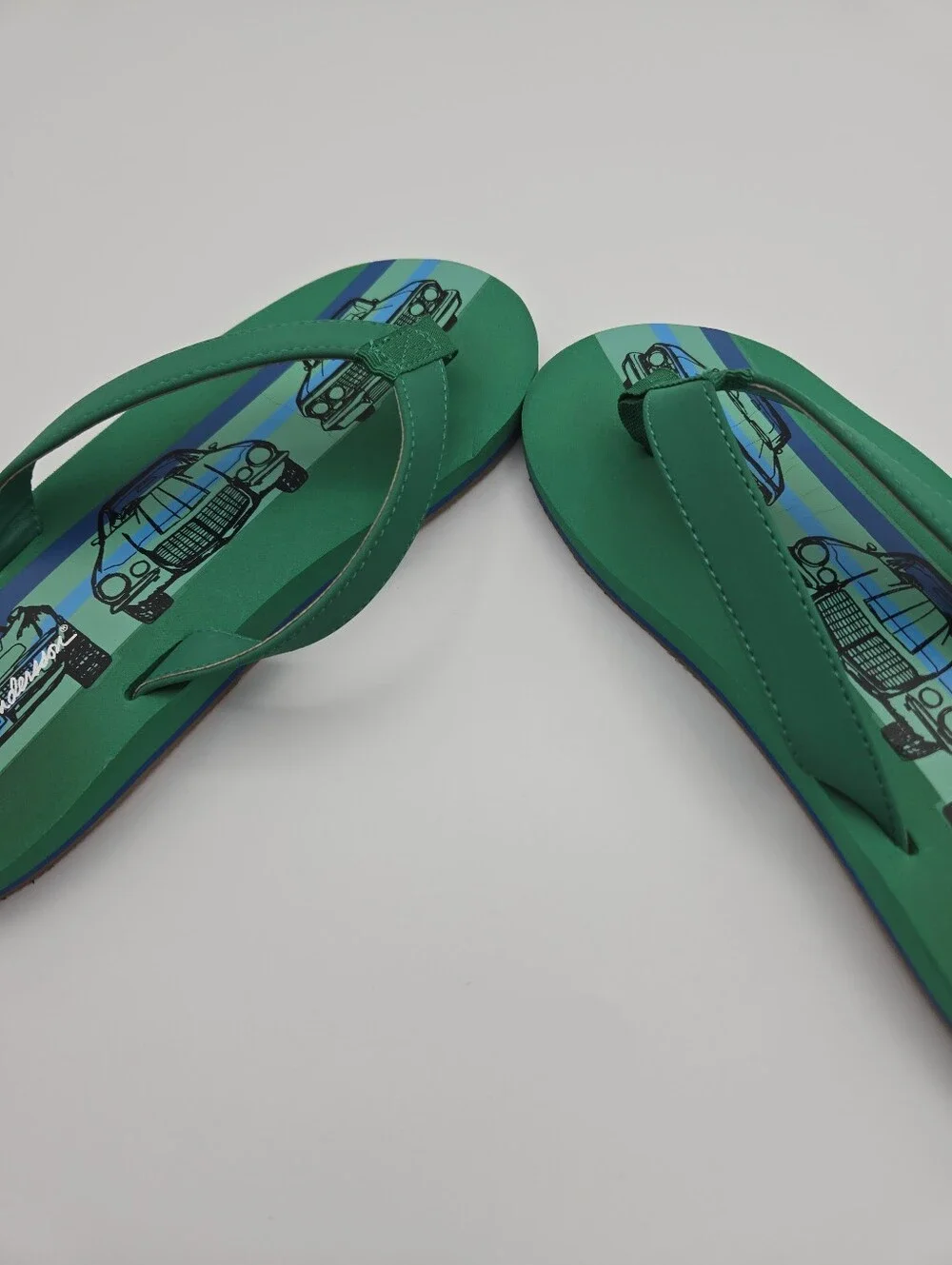 Hanna Andersson Boys Flip Flops Sandals Size Youth 3 Green Blue Car Print
